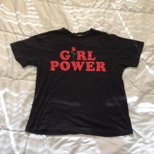 "Girl Power" Rose Graphic T-Shirt in Black